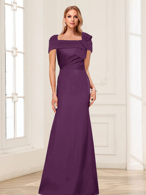 Trumpet/Mermaid Square Neck Short Sleeves Mother of the Bride Dresses with Ruched