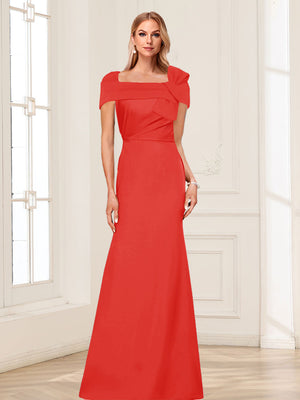 Trumpet/Mermaid Square Neck Short Sleeves Mother of the Bride Dresses with Ruched