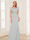 Trumpet/Mermaid Square Neck Short Sleeves Mother of the Bride Dresses with Ruched
