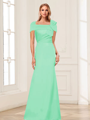 Trumpet/Mermaid Square Neck Short Sleeves Mother of the Bride Dresses with Ruched