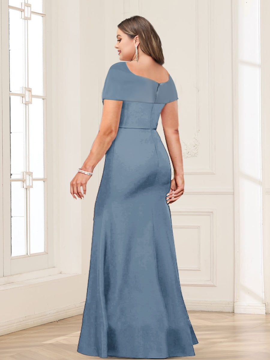 Trumpet/Mermaid Square Neck Short Sleeves Plus Size Mother of the Bride Dresses with Ruched