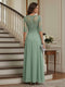 A-Line/Princess Half Sleeves Scoop Asymmetrical Mother of the Bride Dresses with Ruched & Applique