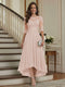A-Line/Princess Half Sleeves Scoop Asymmetrical Mother of the Bride Dresses with Ruched & Applique
