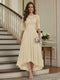 A-Line/Princess Half Sleeves Scoop Asymmetrical Mother of the Bride Dresses with Ruched & Applique