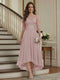 A-Line/Princess Half Sleeves Scoop Asymmetrical Mother of the Bride Dresses with Ruched & Applique