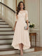 A-Line/Princess Half Sleeves Scoop Asymmetrical Mother of the Bride Dresses with Ruched & Applique