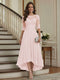 A-Line/Princess Half Sleeves Scoop Asymmetrical Mother of the Bride Dresses with Ruched & Applique