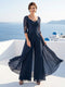 Chiffon V-Neck Half Sleeves Mother of the Bride Pantsuits with Applique