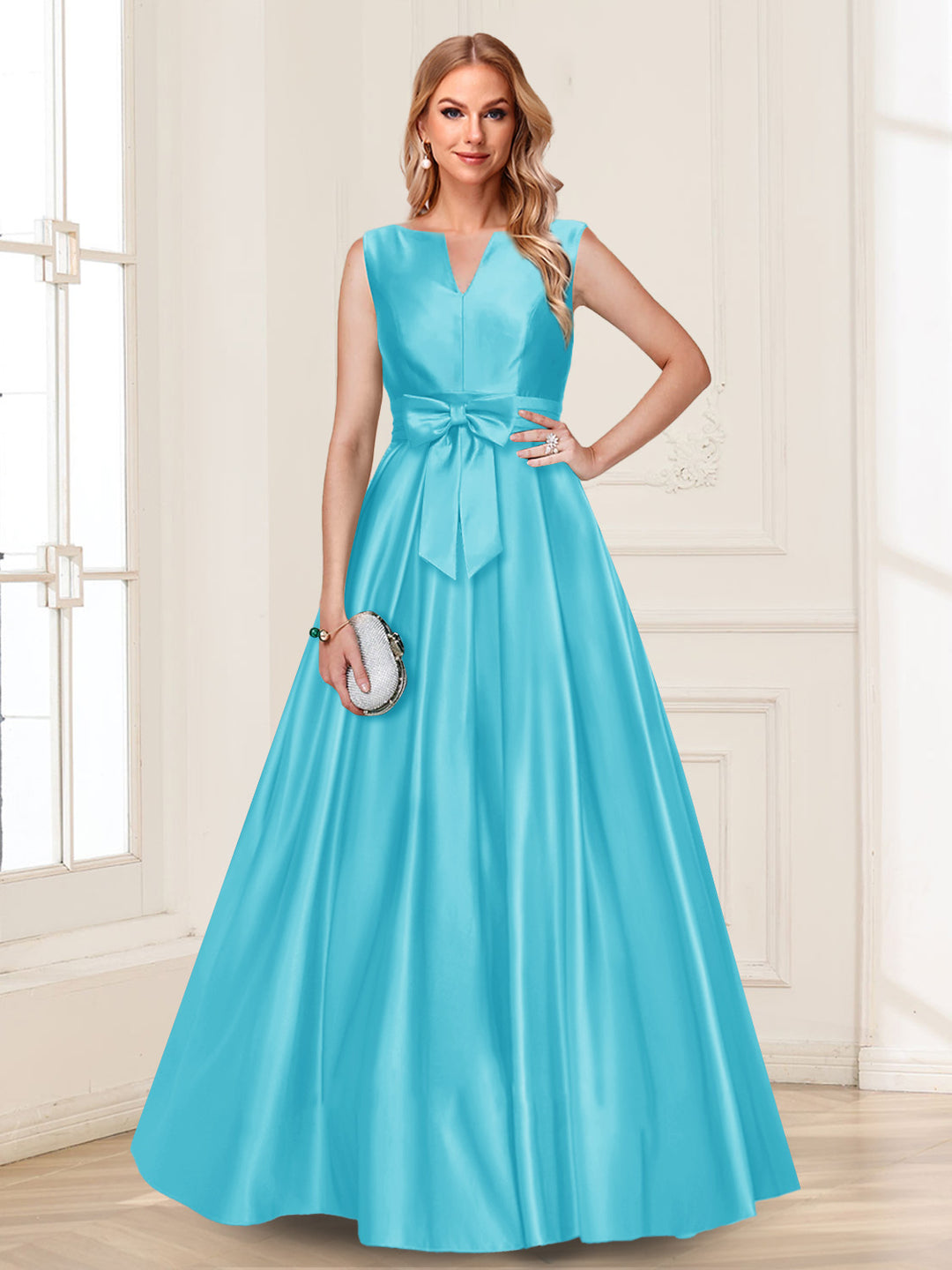 A-Line/Princess V-Neck Sleeveless Mother of the Bride Dresses with Bow