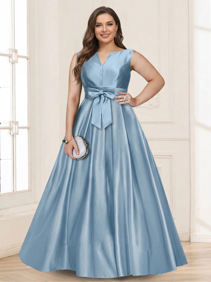 A-Line/Princess V-Neck Sleeveless Plus Size Mother of the Bride Dresses with Bow