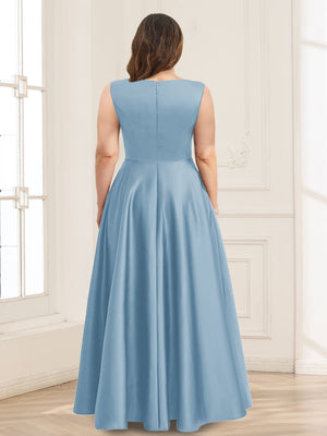 A-Line/Princess V-Neck Sleeveless Plus Size Mother of the Bride Dresses with Bow