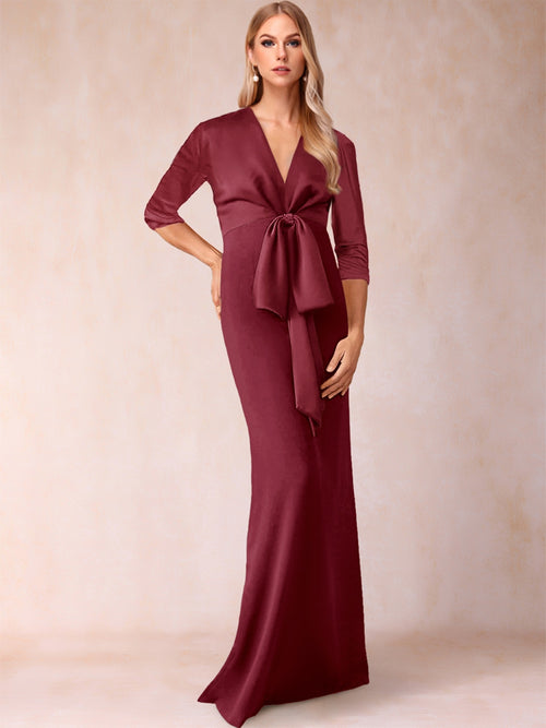 Sheath/Column V-Neck 3/4 Sleeves Mother of the Bride Dresses with Bow Knot