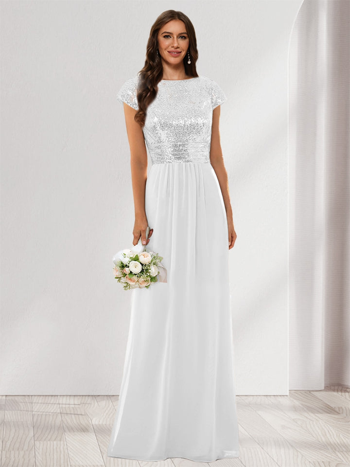 A-Line/Princess Scoop Short Sleeves Sequins Bridesmaid Dresses