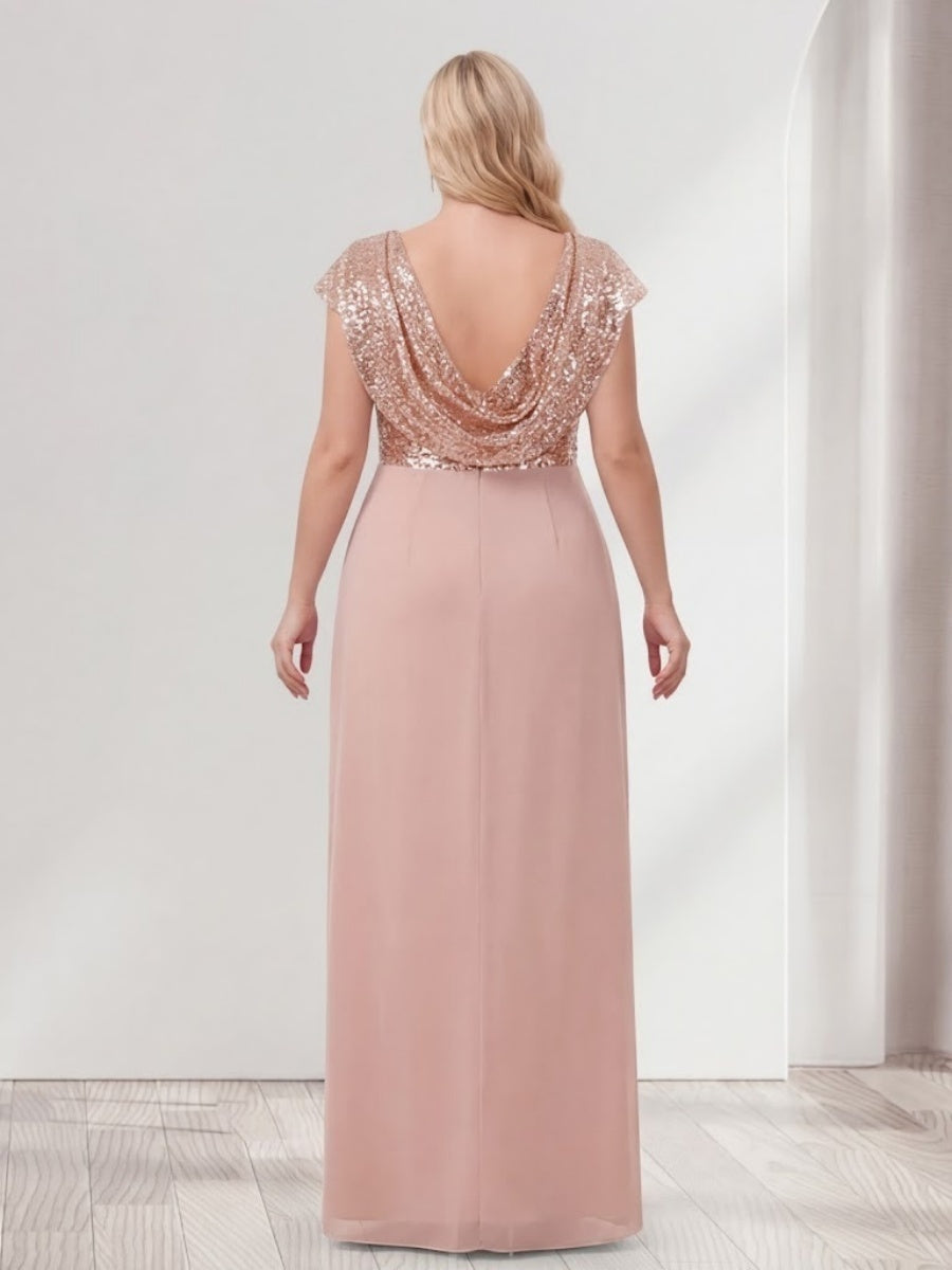 A-Line/Princess Scoop Short Sleeves Sequins Plus Size Bridesmaid Dresses