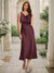 Trumpet/Mermaid Cowl Neck Sleeveless Tea-Length Ruched Bridesmaid Dresses