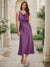 Trumpet/Mermaid Cowl Neck Sleeveless Tea-Length Ruched Bridesmaid Dresses
