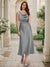 Trumpet/Mermaid Cowl Neck Sleeveless Tea-Length Ruched Bridesmaid Dresses