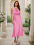 Trumpet/Mermaid Cowl Neck Sleeveless Tea-Length Ruched Bridesmaid Dresses