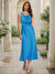 Trumpet/Mermaid Cowl Neck Sleeveless Tea-Length Ruched Bridesmaid Dresses