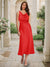 Trumpet/Mermaid Cowl Neck Sleeveless Tea-Length Ruched Bridesmaid Dresses