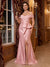 Trumpet/Mermaid Off-the- Shoulder Floor-Length Plus Size Evening Dresses with Split Side & Ruffle