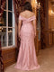 Trumpet/Mermaid Off-the- Shoulder Floor-Length Plus Size Evening Dresses with Split Side & Ruffle
