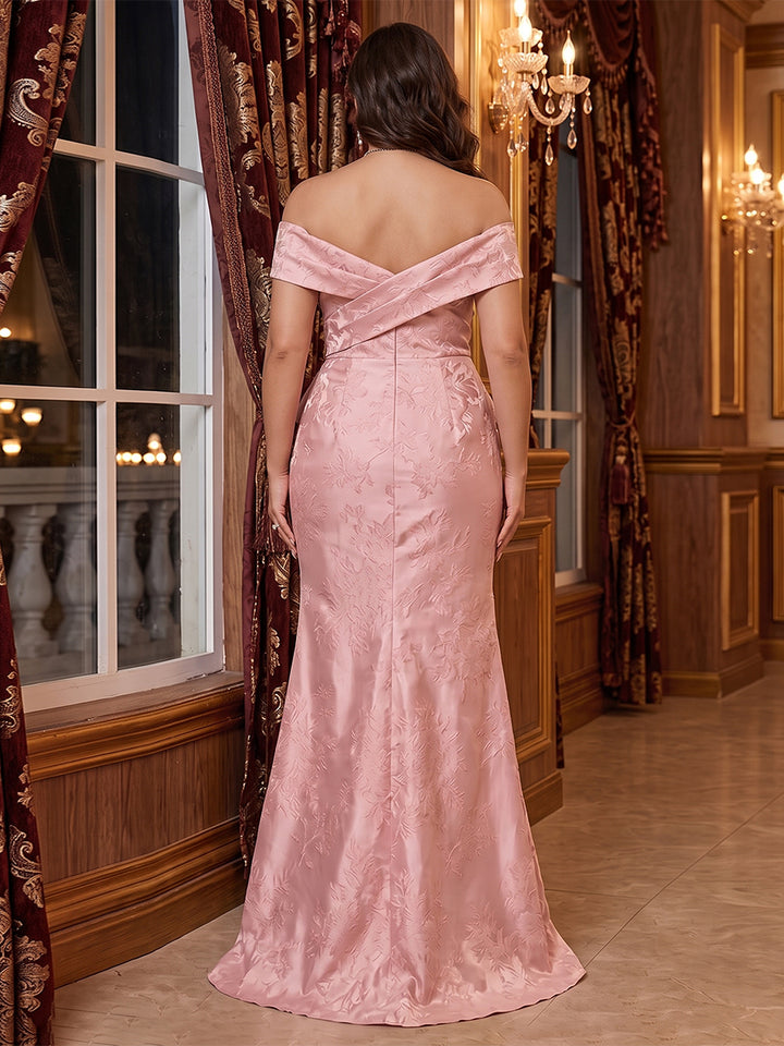 Trumpet/Mermaid Off-the- Shoulder Floor-Length Plus Size Evening Dresses with Split Side &amp; Ruffle