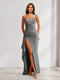 Sheath/Column One-Shoulder Pleated Ruffle Bridesmaid Dresses with Split Side
