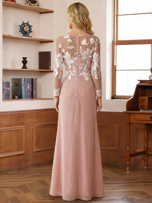 A-Line/Princess Scoop Long Sleeves Floor-Length Ruched Mother of the Bride Dresses With Appliques