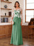 A-Line/Princess Scoop Long Sleeves Floor-Length Ruched Mother of the Bride Dresses With Appliques