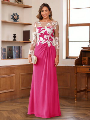 A-Line/Princess Scoop Long Sleeves Floor-Length Ruched Mother of the Bride Dresses With Appliques
