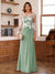 A-Line/Princess Scoop Long Sleeves Floor-Length Ruched Mother of the Bride Dresses With Appliques
