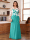 A-Line/Princess Scoop Long Sleeves Floor-Length Ruched Plus Size Mother of the Bride Dresses With Appliques