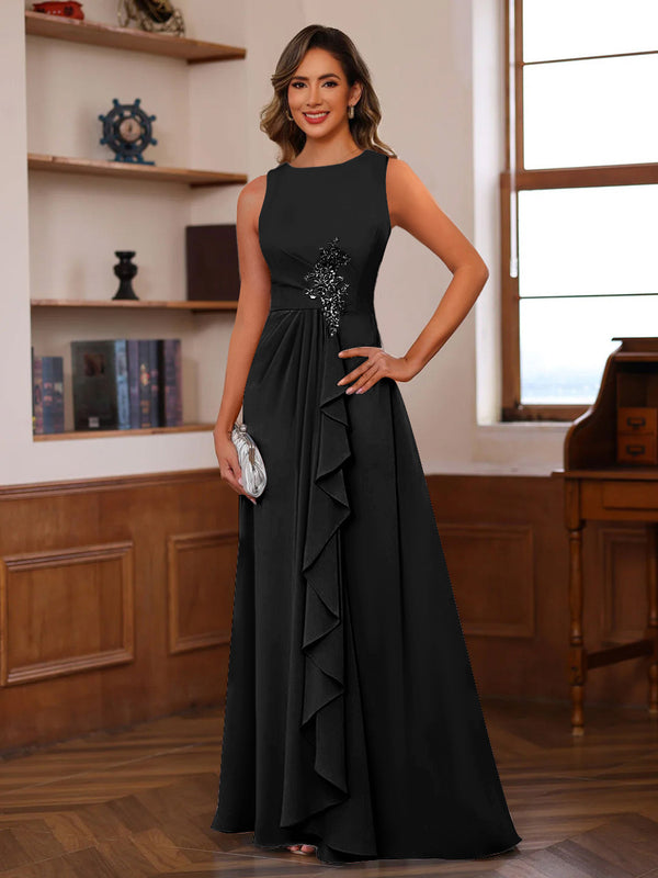 A-Line/Princess Crew Neck Sleeveless Mother of the Bride Dresses with Appliques & Ruffles