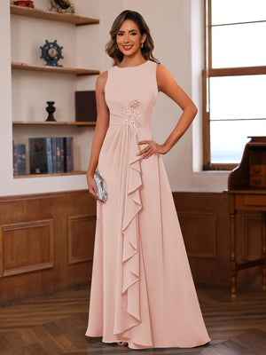 A-Line/Princess Crew Neck Sleeveless Mother of the Bride Dresses with Appliques & Ruffles