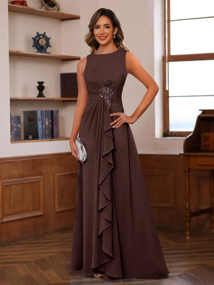 A-Line/Princess Crew Neck Sleeveless Mother of the Bride Dresses with Appliques & Ruffles
