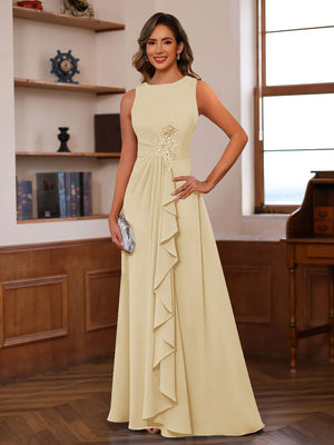 A-Line/Princess Crew Neck Sleeveless Mother of the Bride Dresses with Appliques & Ruffles