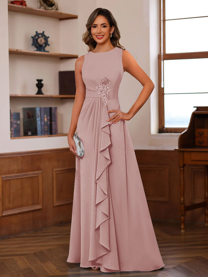 A-Line/Princess Crew Neck Sleeveless Mother of the Bride Dresses with Appliques &amp; Ruffles