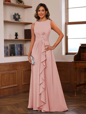 A-Line/Princess Crew Neck Sleeveless Mother of the Bride Dresses with Appliques & Ruffles