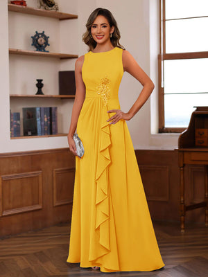 A-Line/Princess Crew Neck Sleeveless Mother of the Bride Dresses with Appliques & Ruffles