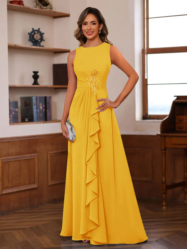 A-Line/Princess Crew Neck Sleeveless Mother of the Bride Dresses with Appliques & Ruffles