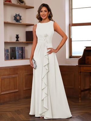 A-Line/Princess Crew Neck Sleeveless Mother of the Bride Dresses with Appliques & Ruffles