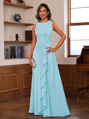 A-Line/Princess Crew Neck Sleeveless Mother of the Bride Dresses with Appliques & Ruffles