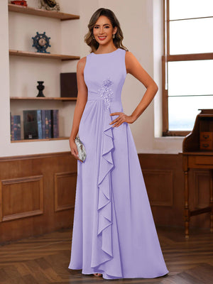 A-Line/Princess Crew Neck Sleeveless Mother of the Bride Dresses with Appliques & Ruffles