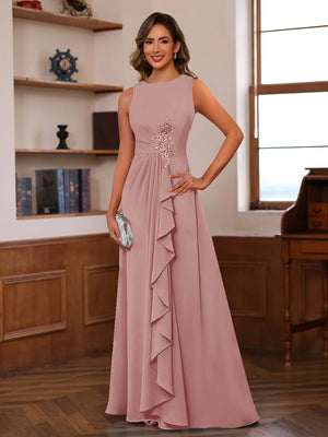 A-Line/Princess Crew Neck Sleeveless Mother of the Bride Dresses with Appliques & Ruffles