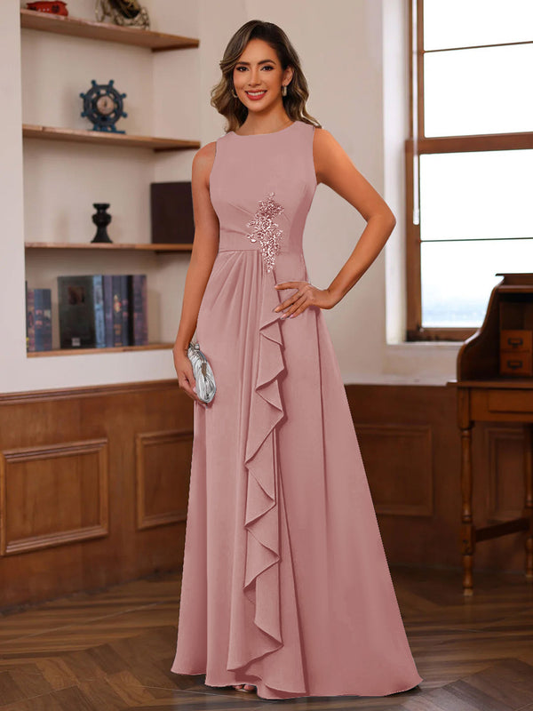 A-Line/Princess Crew Neck Sleeveless Mother of the Bride Dresses with Appliques & Ruffles