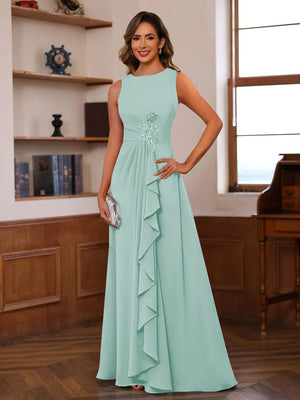 A-Line/Princess Crew Neck Sleeveless Mother of the Bride Dresses with Appliques & Ruffles