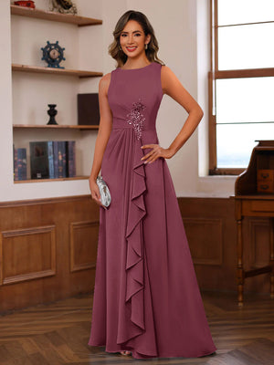 A-Line/Princess Crew Neck Sleeveless Mother of the Bride Dresses with Appliques & Ruffles