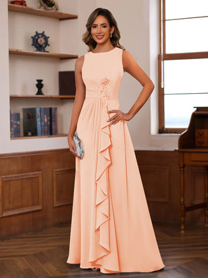 A-Line/Princess Crew Neck Sleeveless Mother of the Bride Dresses with Appliques & Ruffles