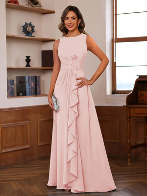 A-Line/Princess Crew Neck Sleeveless Mother of the Bride Dresses with Appliques & Ruffles